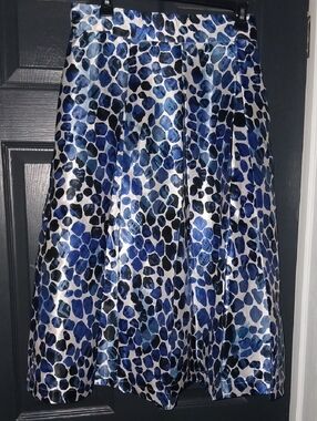 Ashley Stewart Blue and Black Spot A-Line Skirt